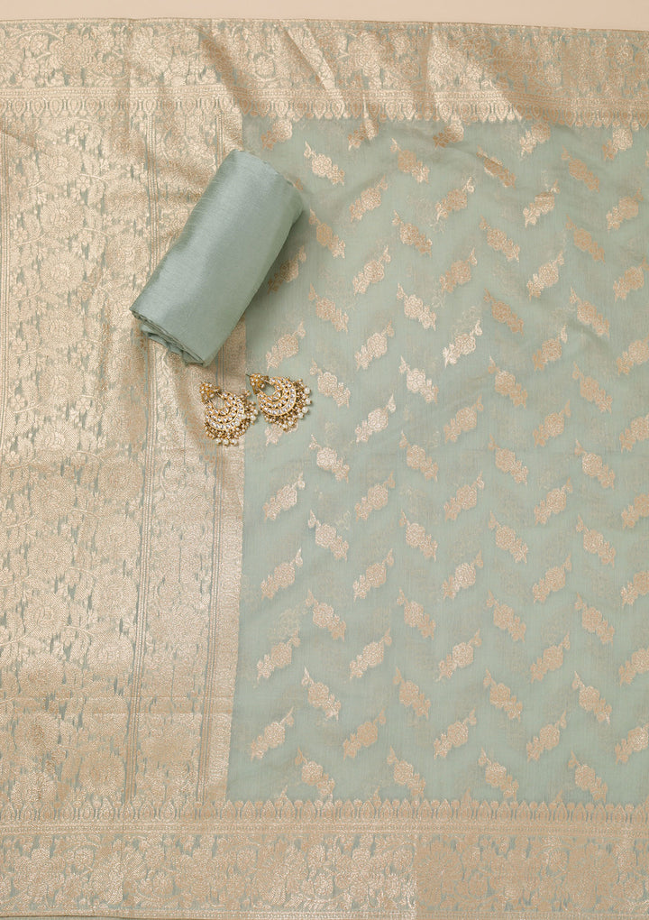 Yellow Zariwork Banarasi Unstitched Salwar Suit