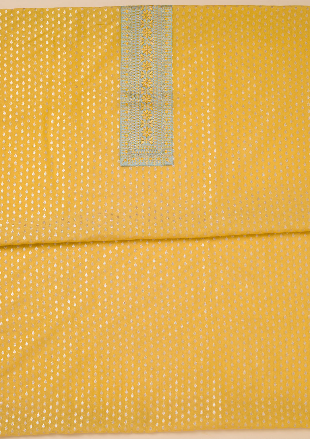 Yellow Zariwork Banarasi Unstitched Salwar Suit