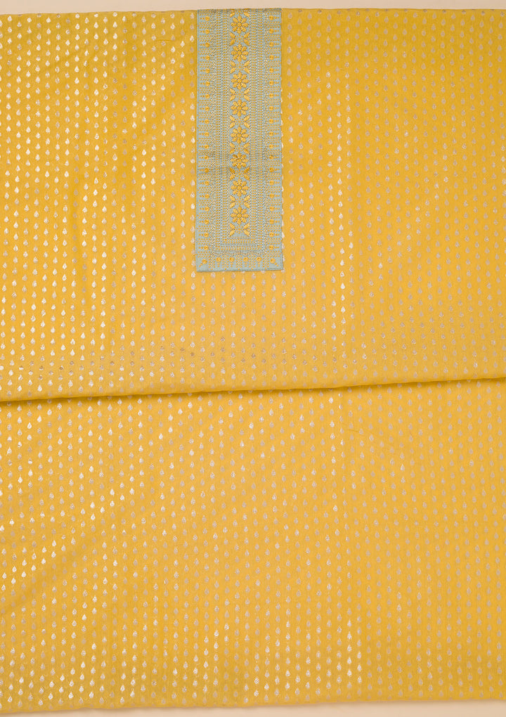 Yellow Zariwork Banarasi Unstitched Salwar Suit