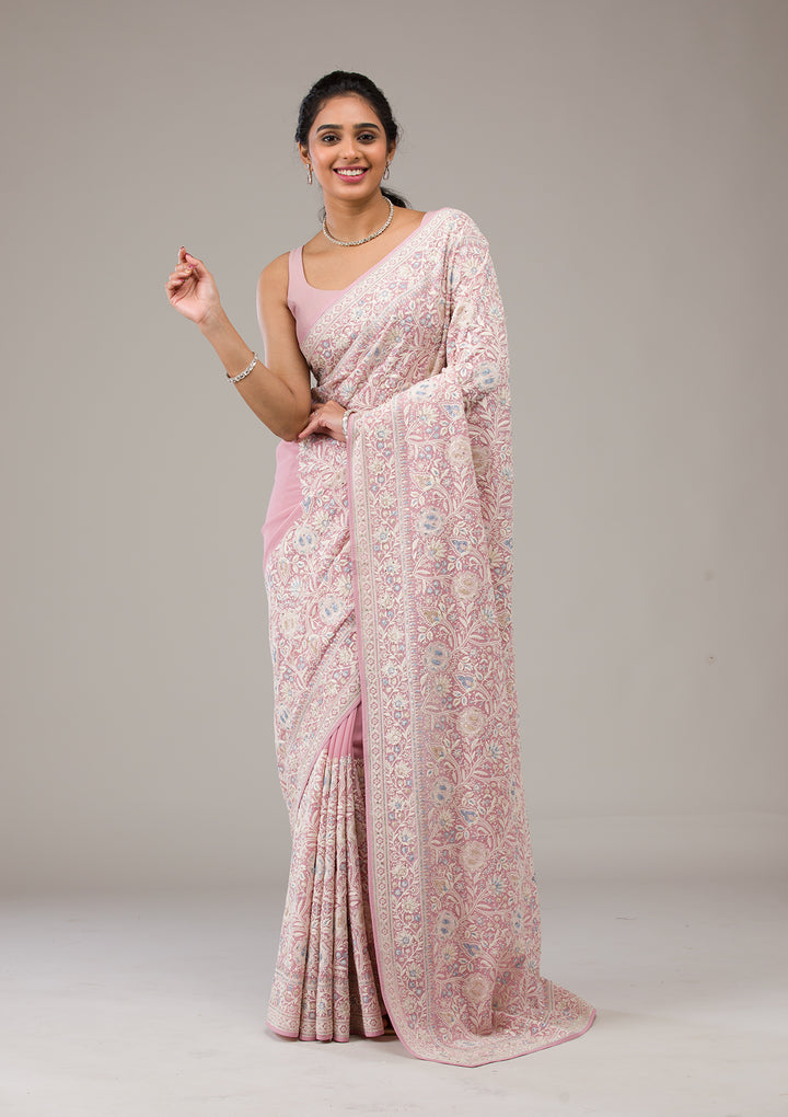 Baby Pink Zariwork Georgette Saree