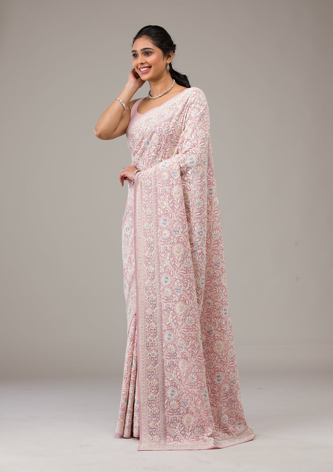 Baby Pink Zariwork Georgette Saree