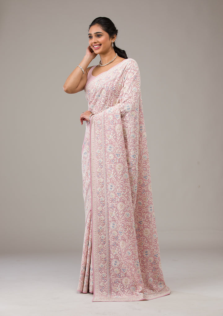 Baby Pink Zariwork Georgette Saree