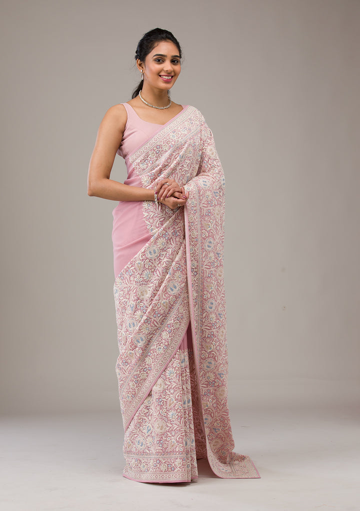 Baby Pink Zariwork Georgette Saree