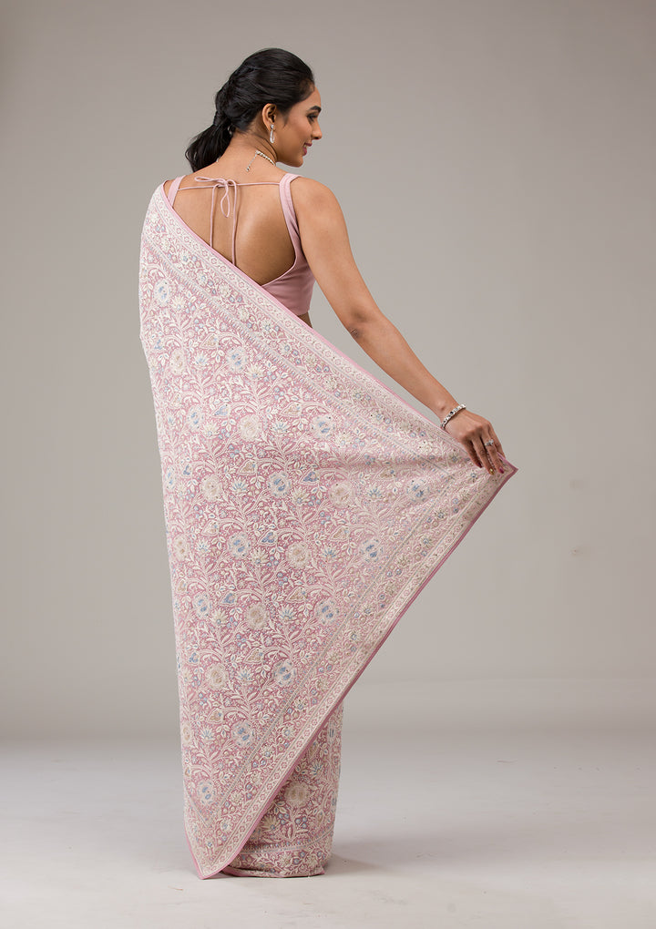 Baby Pink Zariwork Georgette Saree
