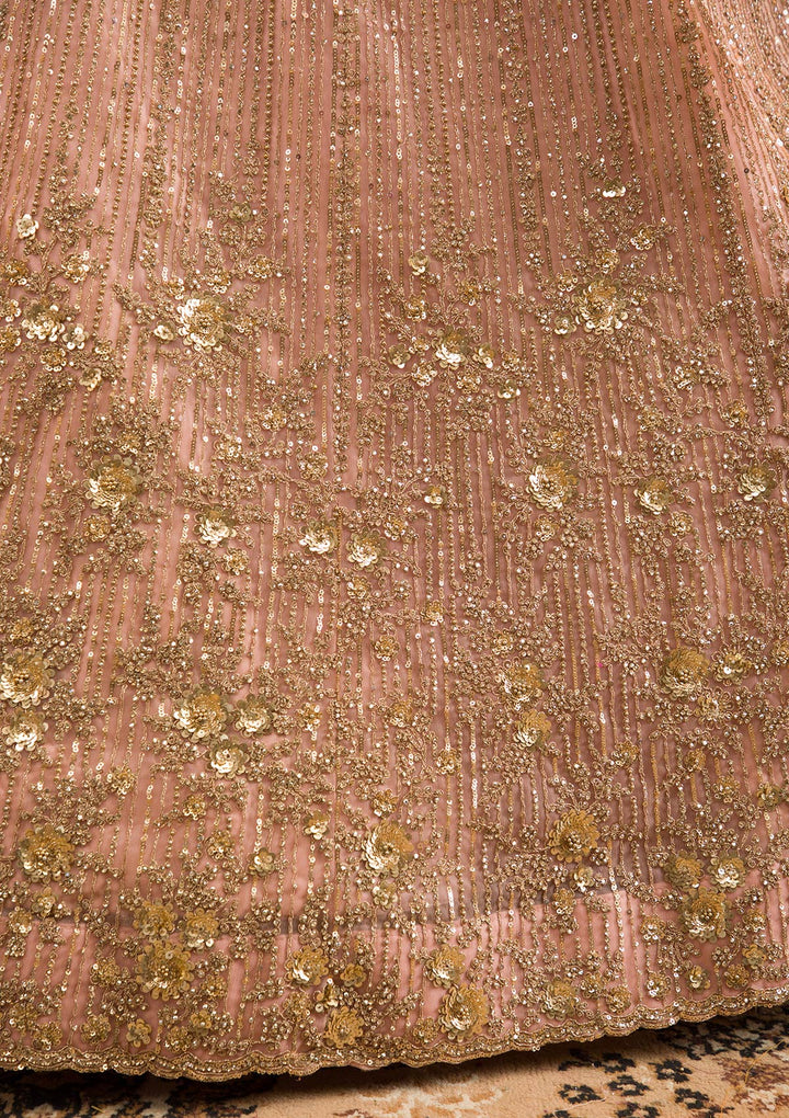Baby Pink Zariwork Net Readymade Lehenga