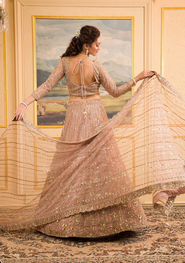 Baby Pink Zariwork Net Readymade Lehenga