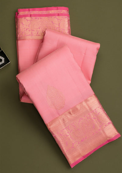 Baby Pink Gold and Silver Zariwork Pure Silk Saree-Koskii
