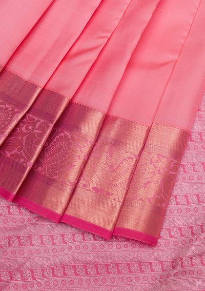 Baby Pink Gold and Silver Zariwork Pure Silk Saree