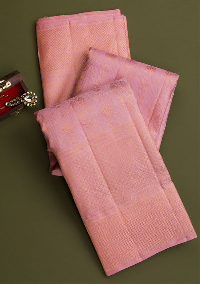 Baby Pink Copper Zariwork Pure Silk Saree-Koskii