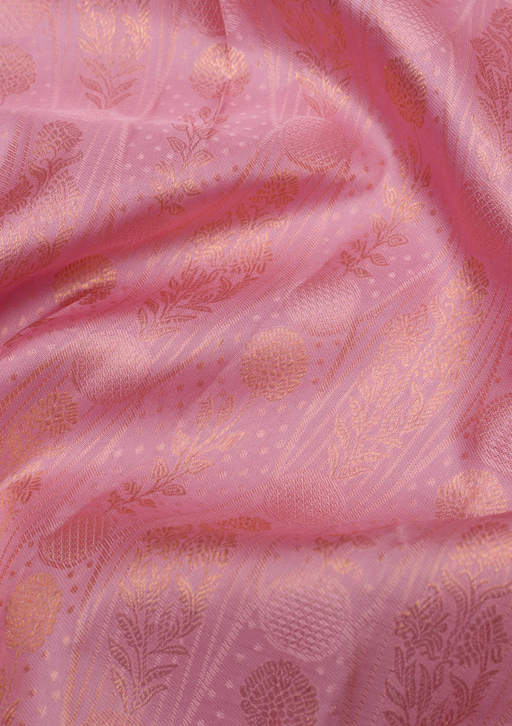 Baby Pink Copper Zariwork Pure Silk Saree
