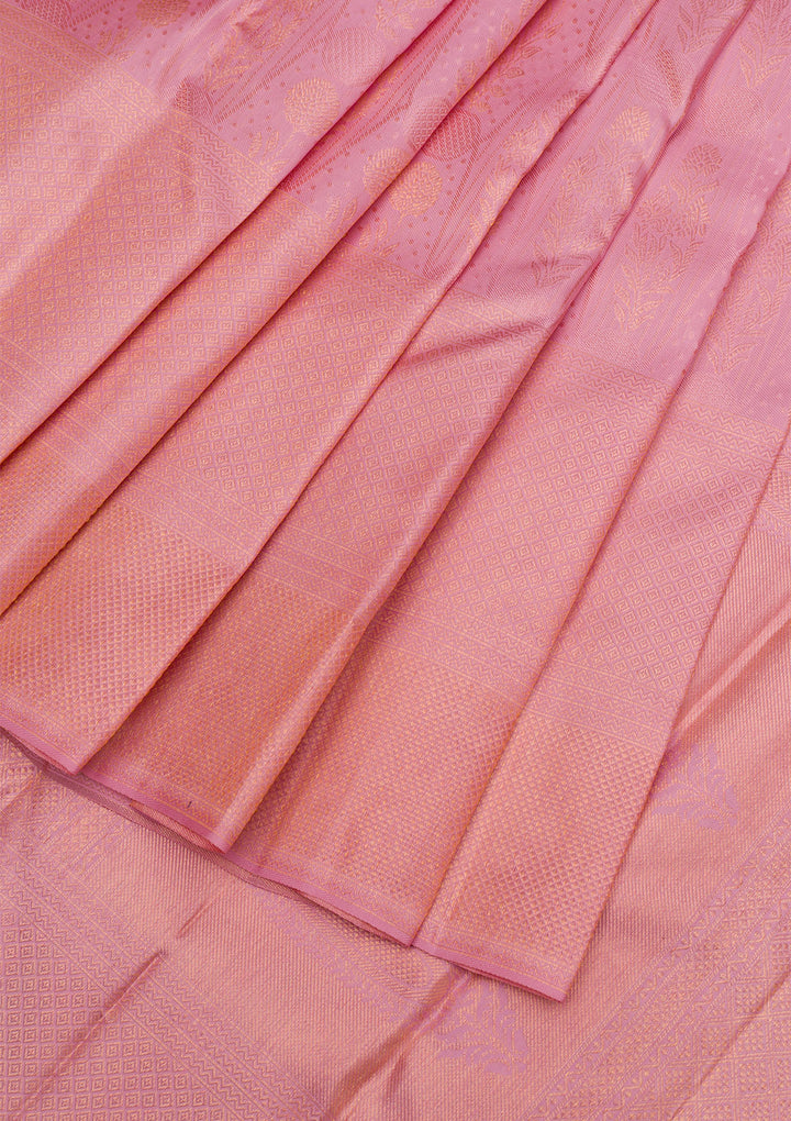 Baby Pink Copper Zariwork Pure Silk Saree