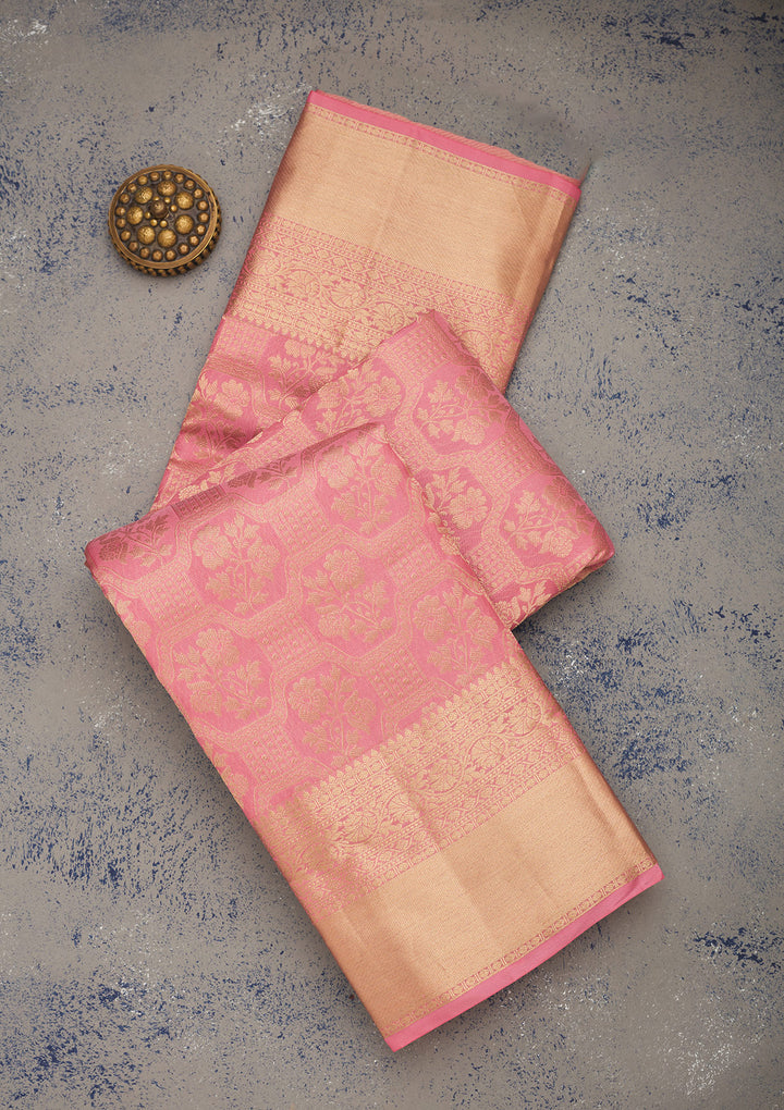 Baby Pink Zariwork Pure Silk Saree