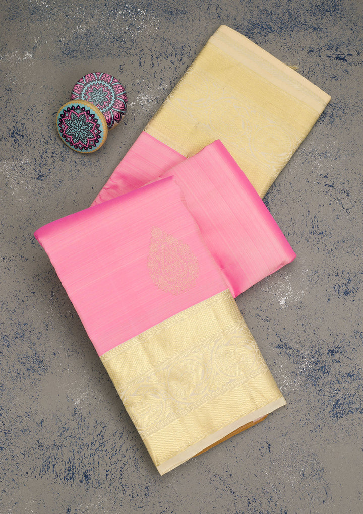 Baby Pink Zariwork Pure Silk Saree