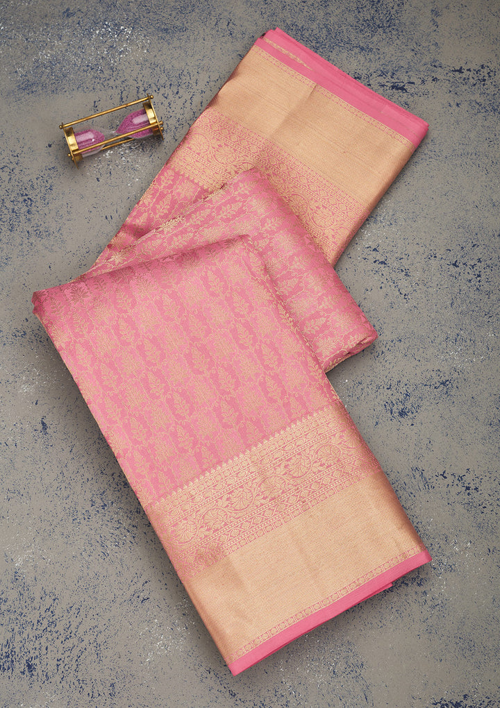Baby Pink Zariwork Pure Silk Saree