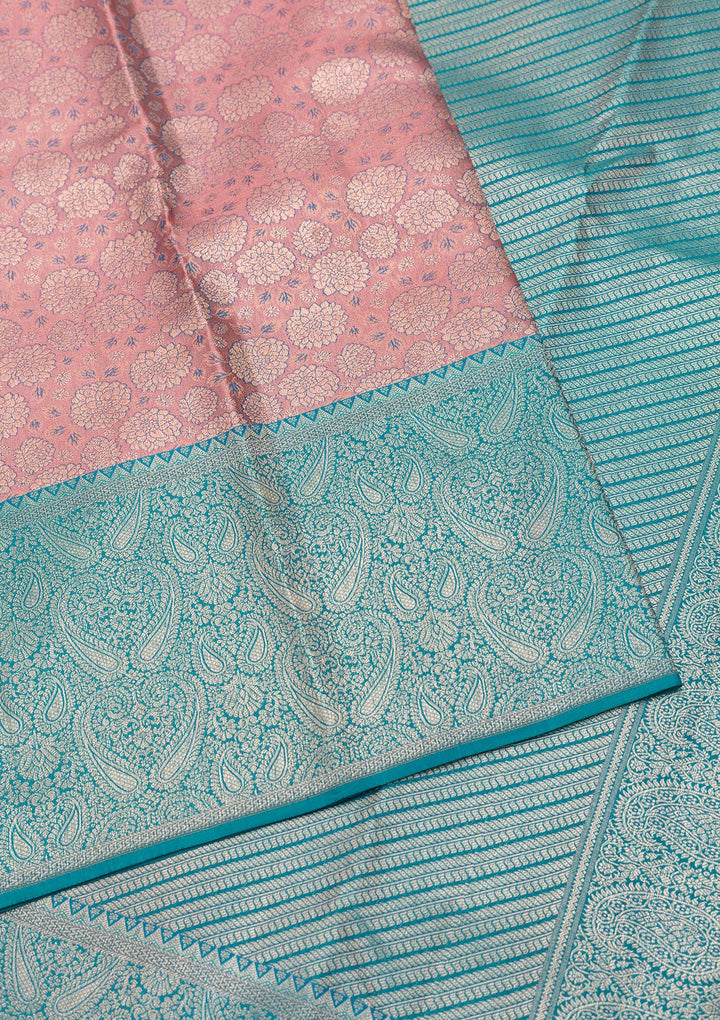 Baby Pink Zariwork Pure Silk Saree