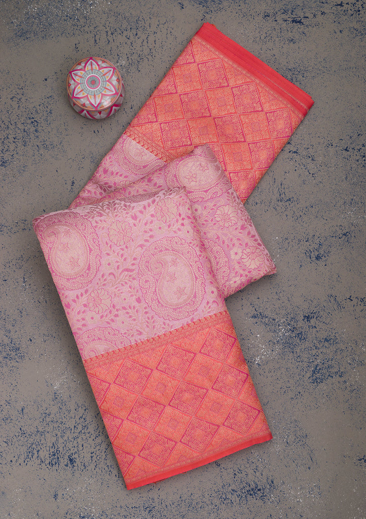 Baby Pink Zariwork Pure Silk Saree