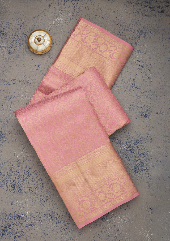 Baby Pink Zariwork Pure Silk Saree