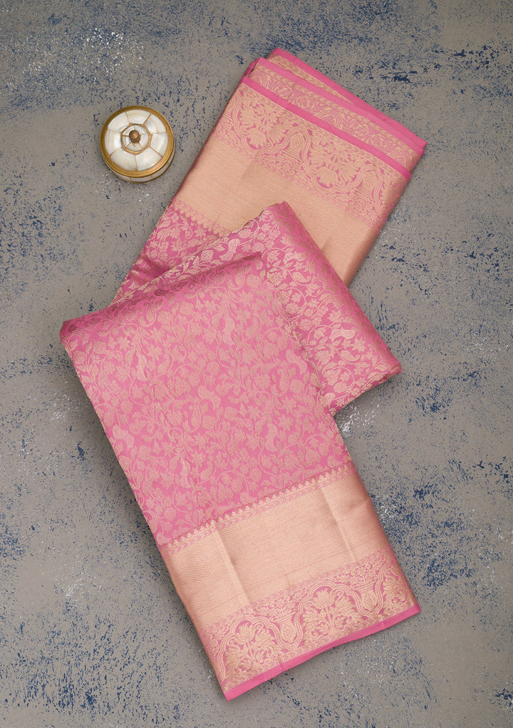 Baby Pink Zariwork Pure Silk Saree