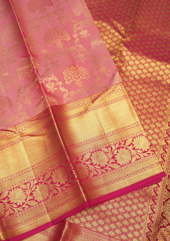 Baby Pink Zariwork Pure Silk Saree