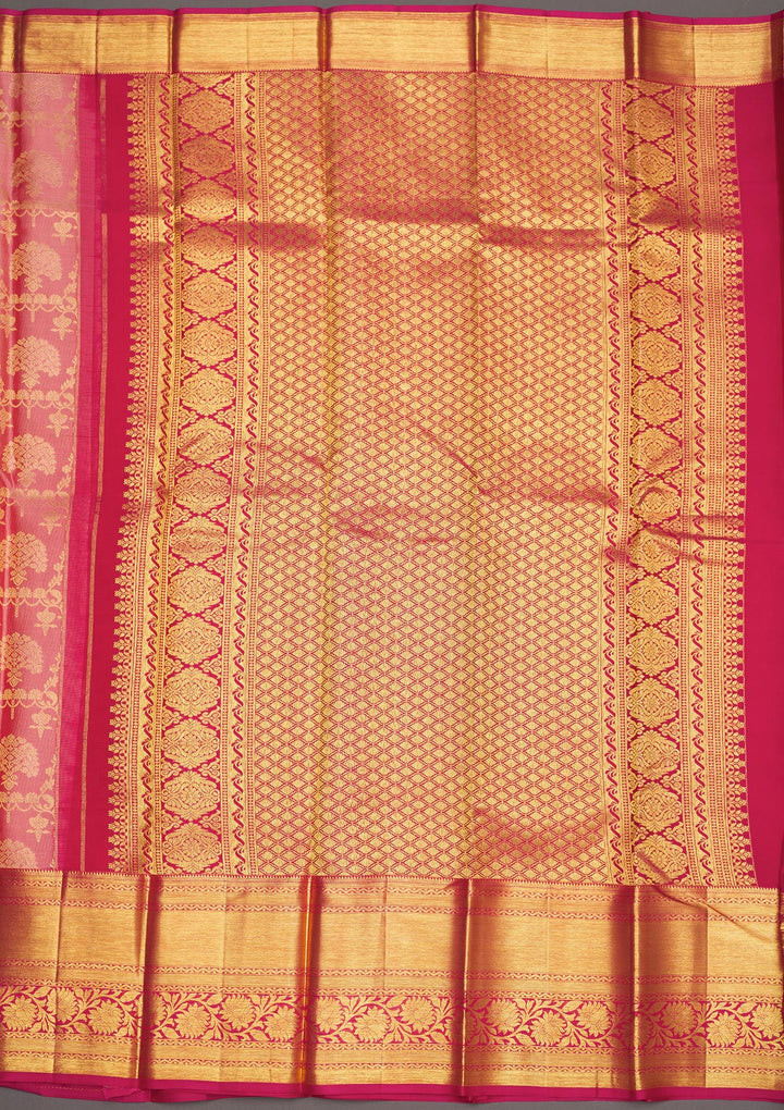 Baby Pink Zariwork Pure Silk Saree