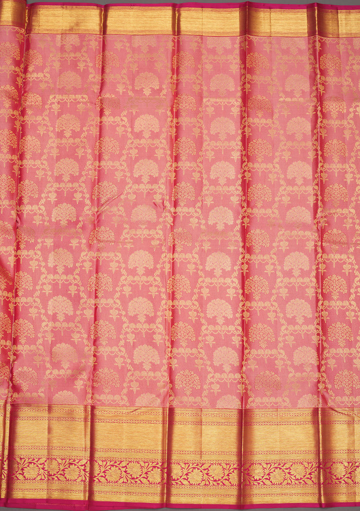 Baby Pink Zariwork Pure Silk Saree