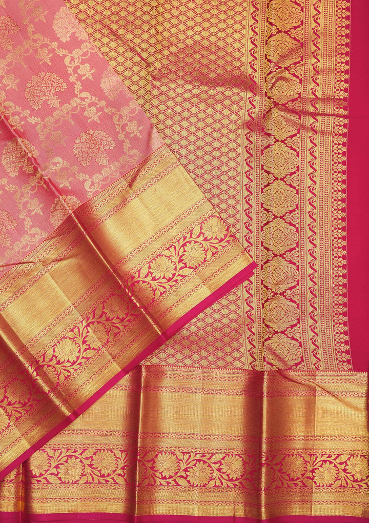 Baby Pink Zariwork Pure Silk Saree