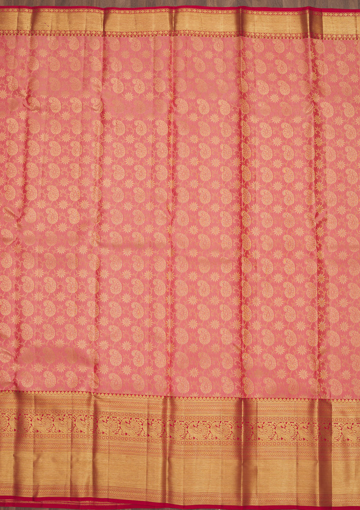 Peach Zariwork Pure Silk Saree