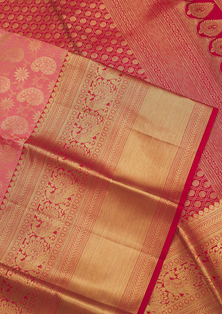 Peach Zariwork Pure Silk Saree