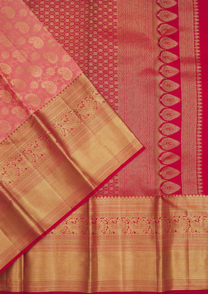 Peach Zariwork Pure Silk Saree