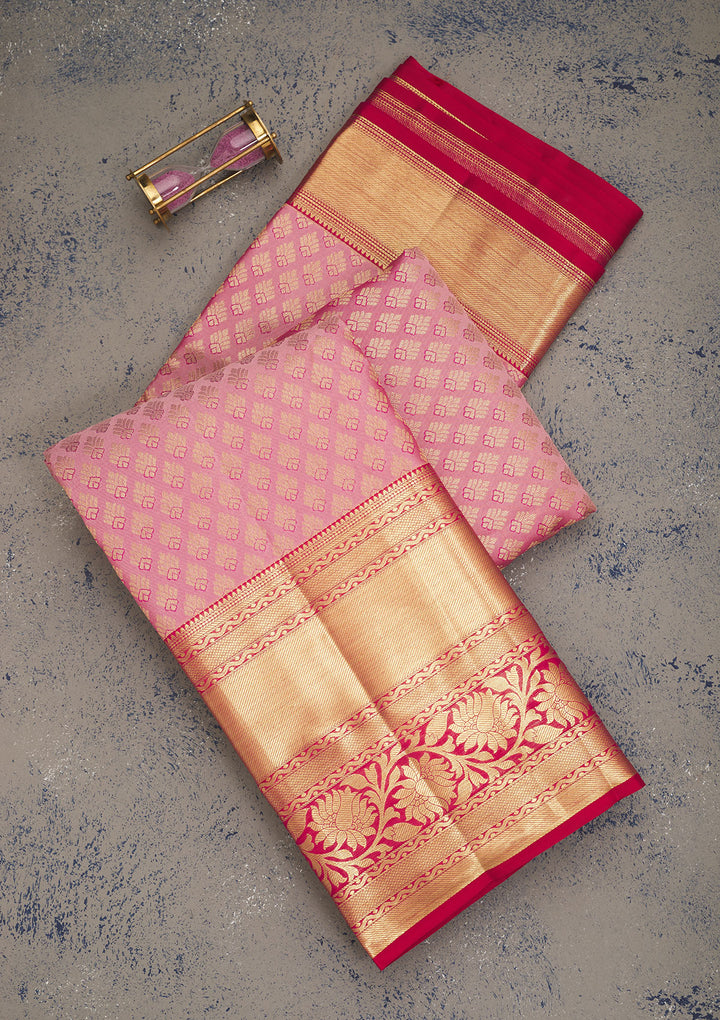 Baby Pink Zariwork Pure Silk Saree