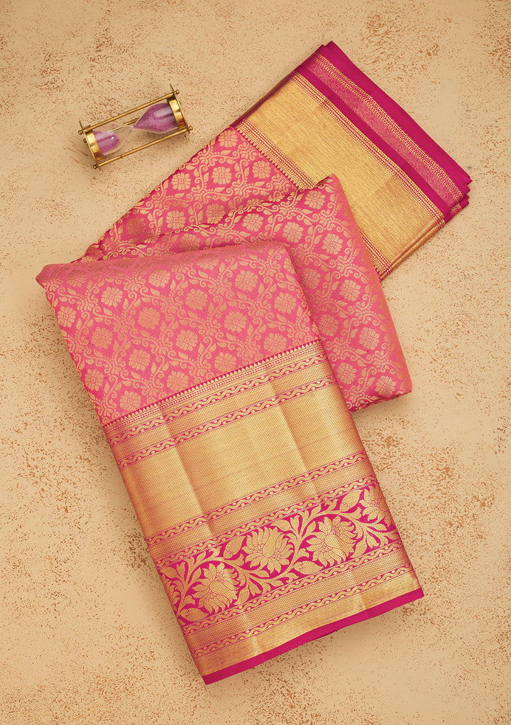 Baby Pink Zariwork Pure Silk Saree