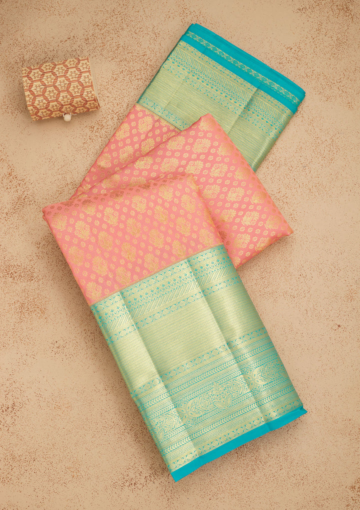 Baby Pink Zariwork Pure Silk Saree