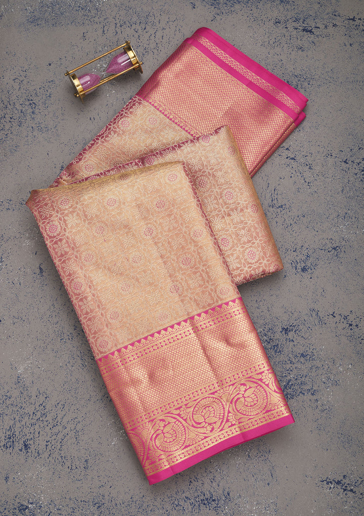 Baby Pink Zariwork Pure Silk Saree