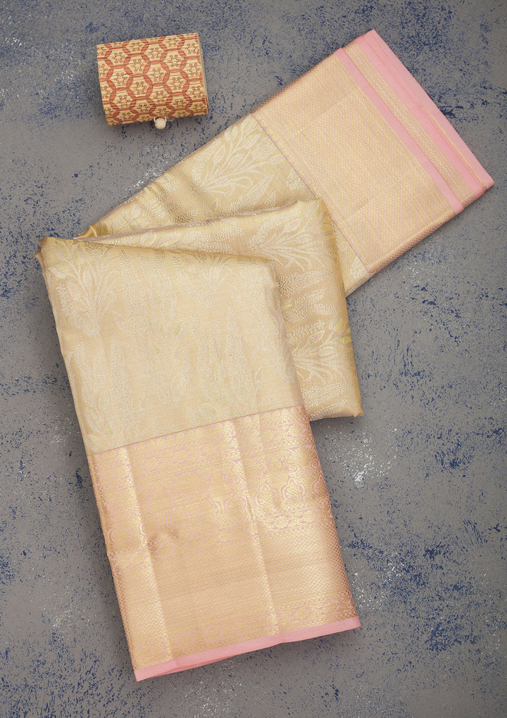 Baby Pink Zariwork Pure Silk Saree