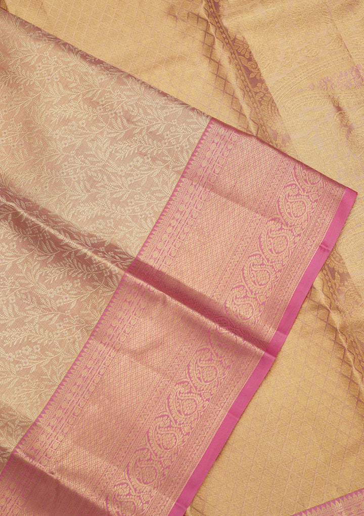 Baby Pink Zariwork Pure Silk Saree
