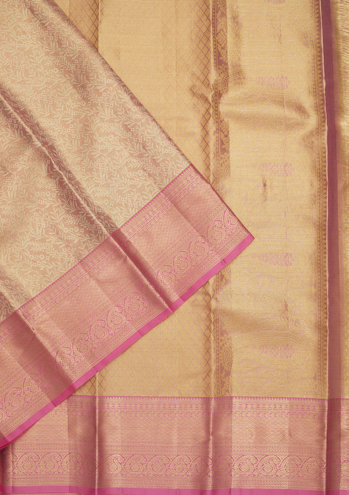 Baby Pink Zariwork Pure Silk Saree