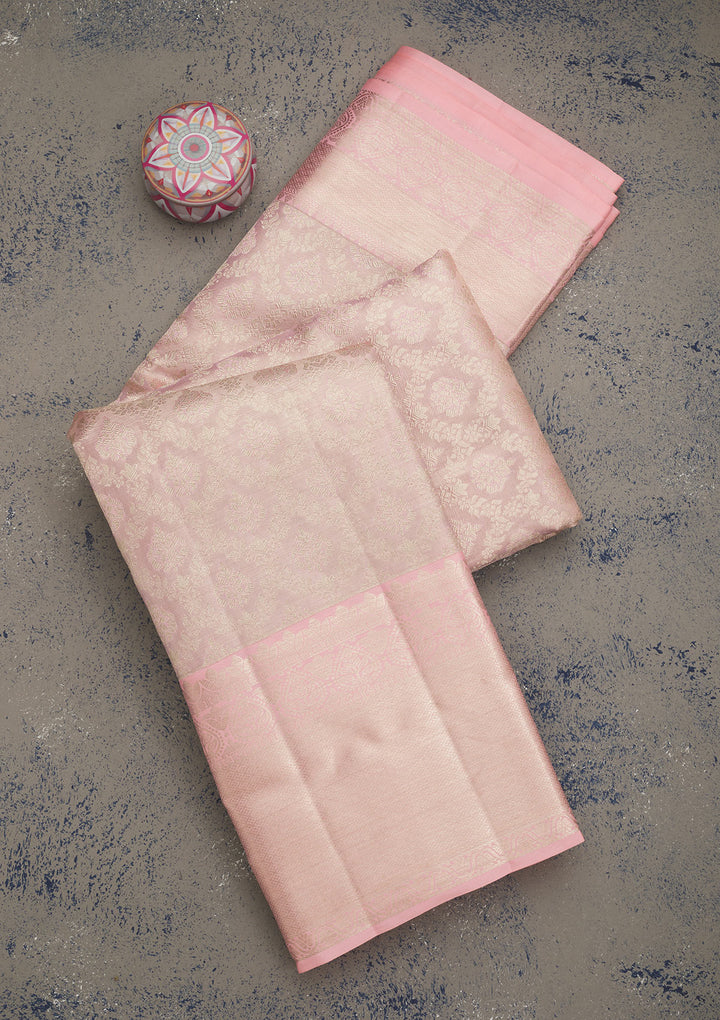 Baby Pink Zariwork Pure Silk Saree