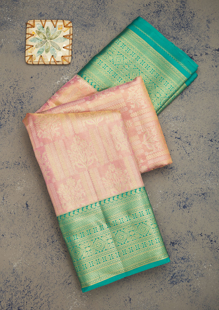 Baby Pink Zariwork Pure Silk Saree