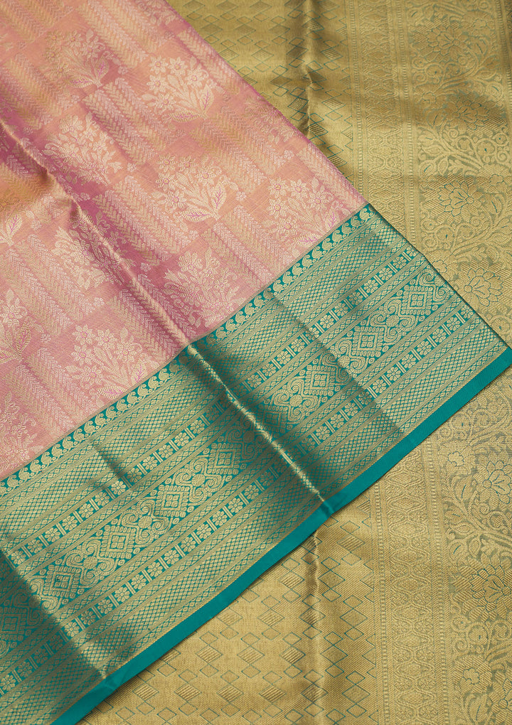 Baby Pink Zariwork Pure Silk Saree