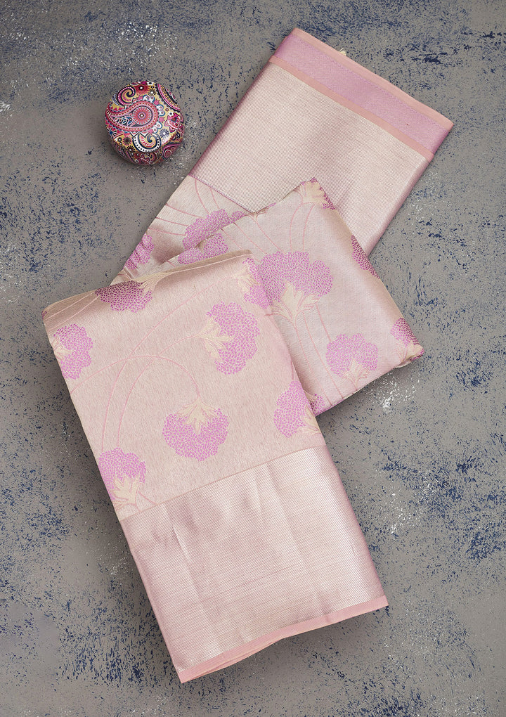 Baby Pink Zariwork Pure Silk Saree