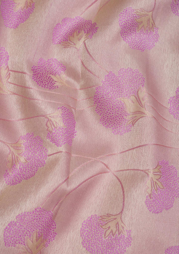 Baby Pink Zariwork Pure Silk Saree