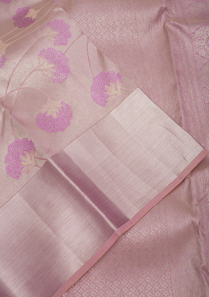 Baby Pink Zariwork Pure Silk Saree