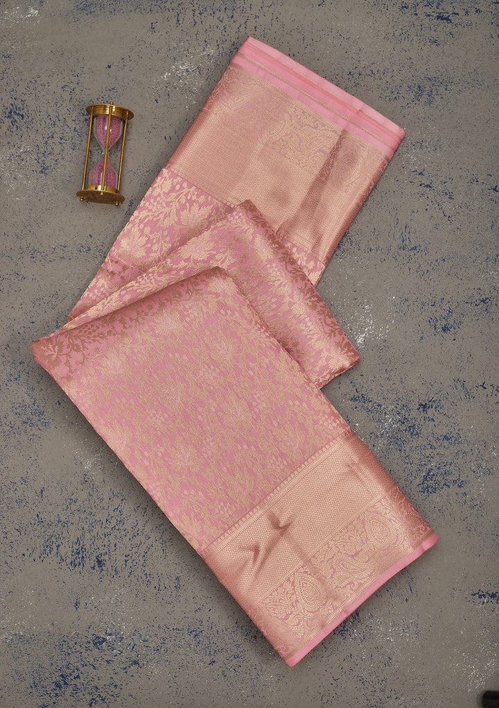Baby Pink Zariwork Pure Silk Saree