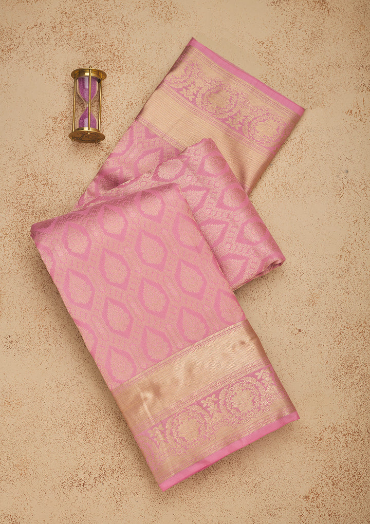 Baby Pink Zariwork Pure Silk Saree