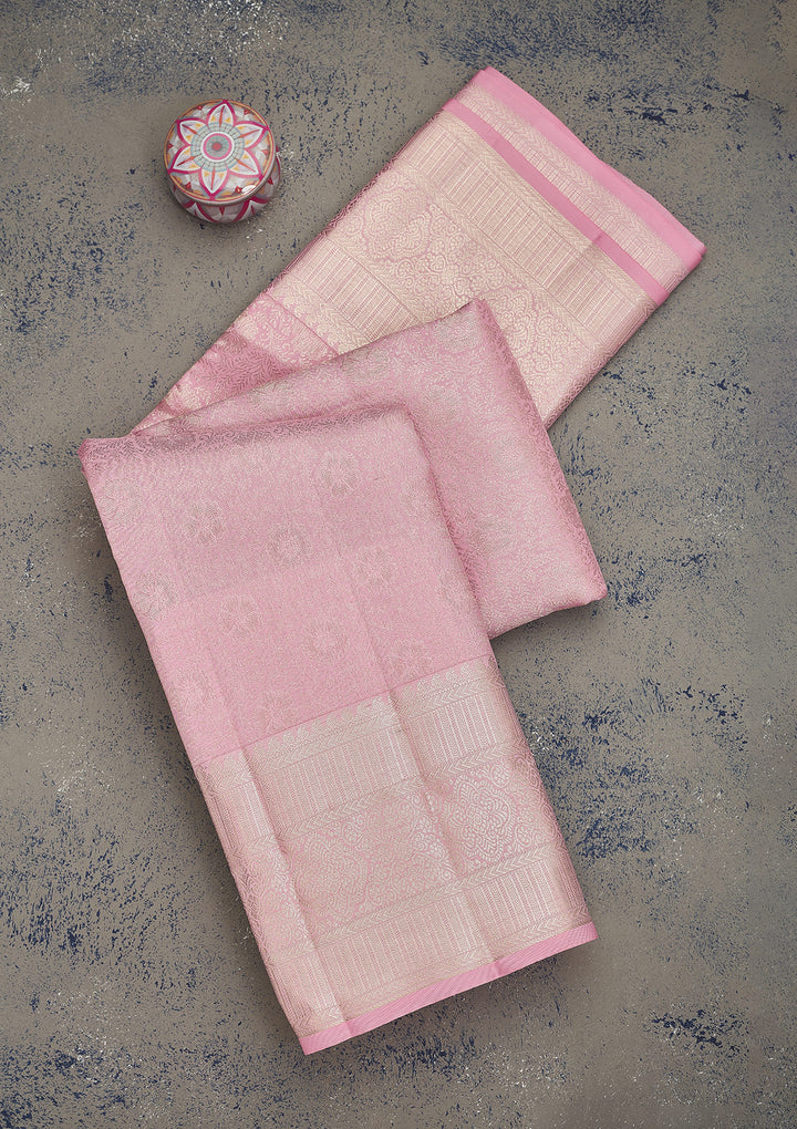 Baby Pink Zariwork Pure Silk Saree