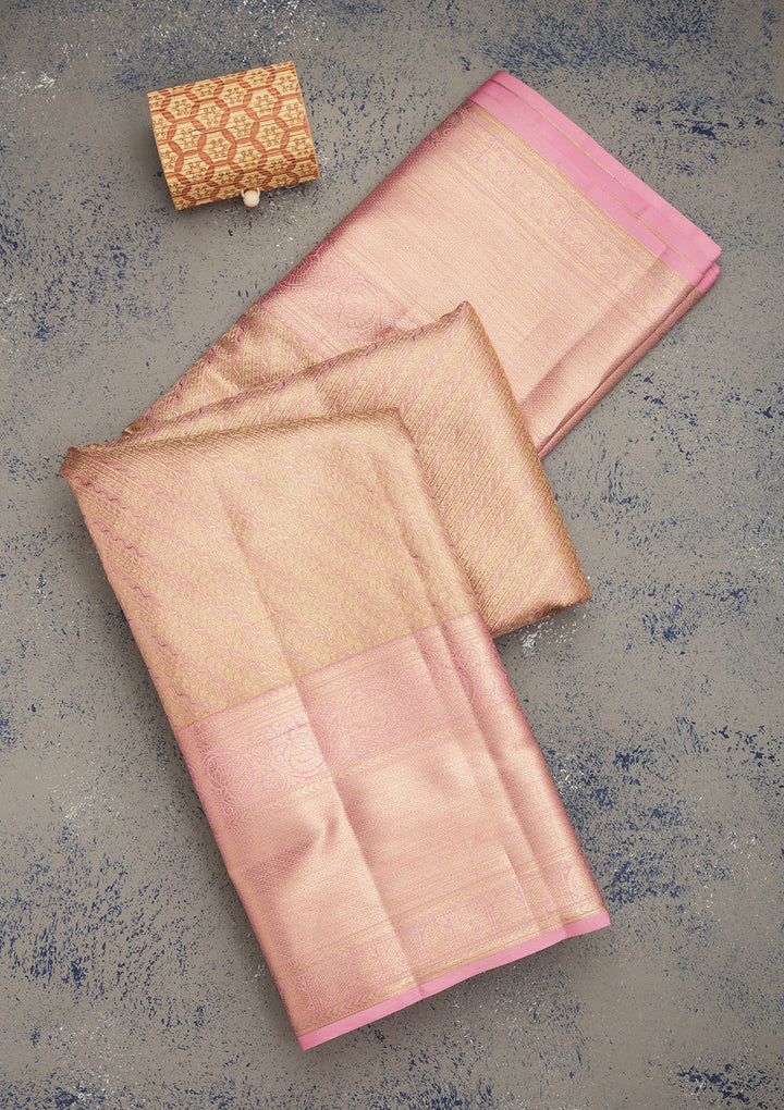 Baby Pink Zariwork Pure Silk Saree
