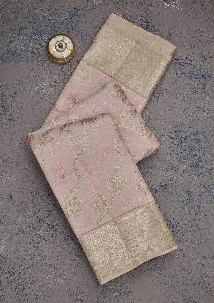 Baby Pink Zariwork Pure Silk Saree