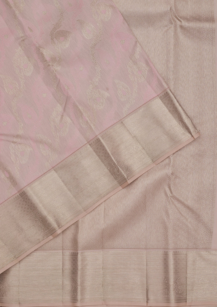Baby Pink Zariwork Pure Silk Saree