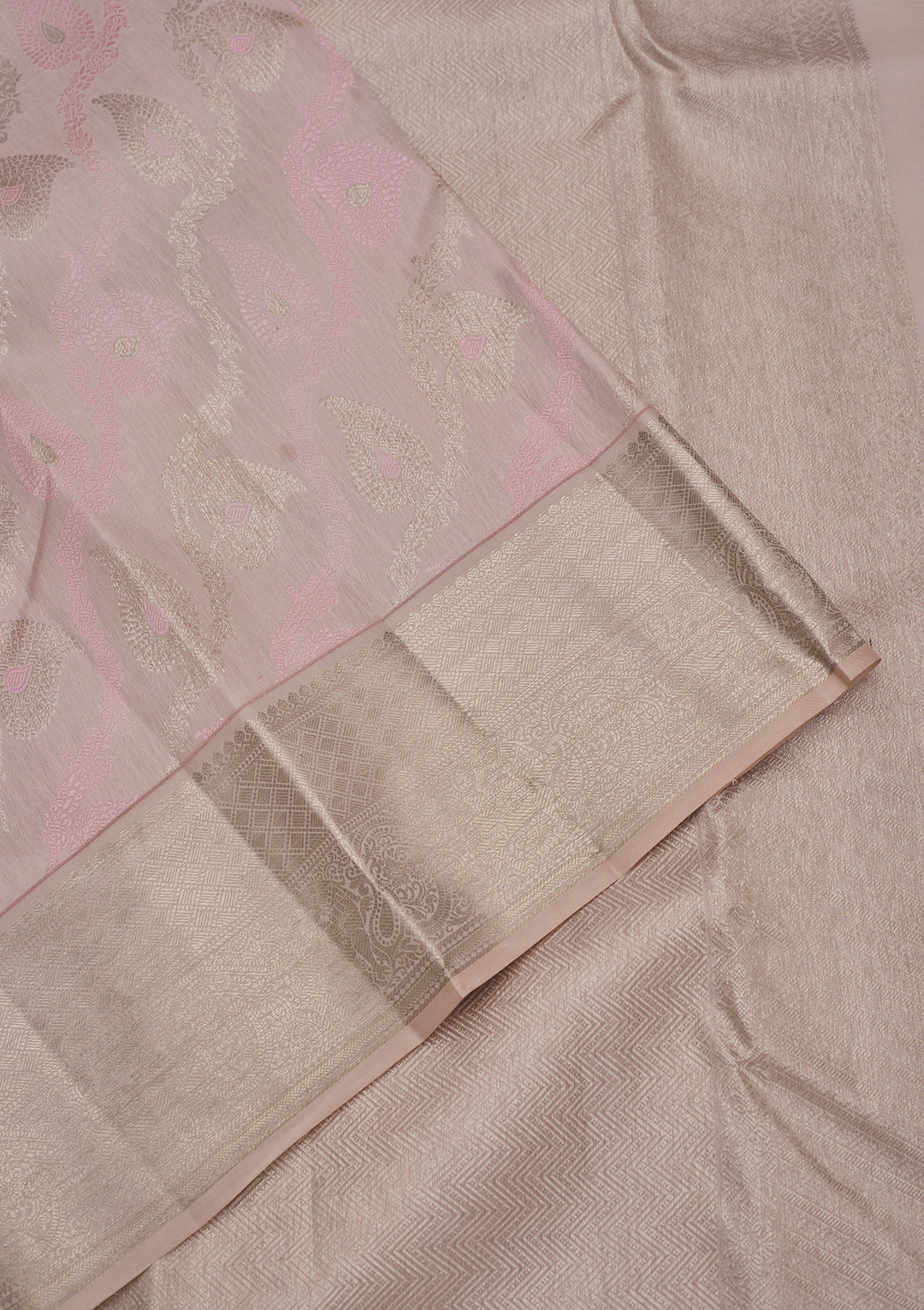 Baby Pink Zariwork Pure Silk Saree