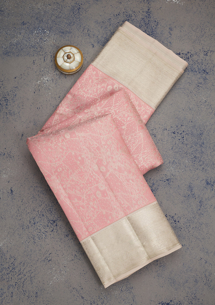 Baby Pink Zariwork Pure Silk Saree